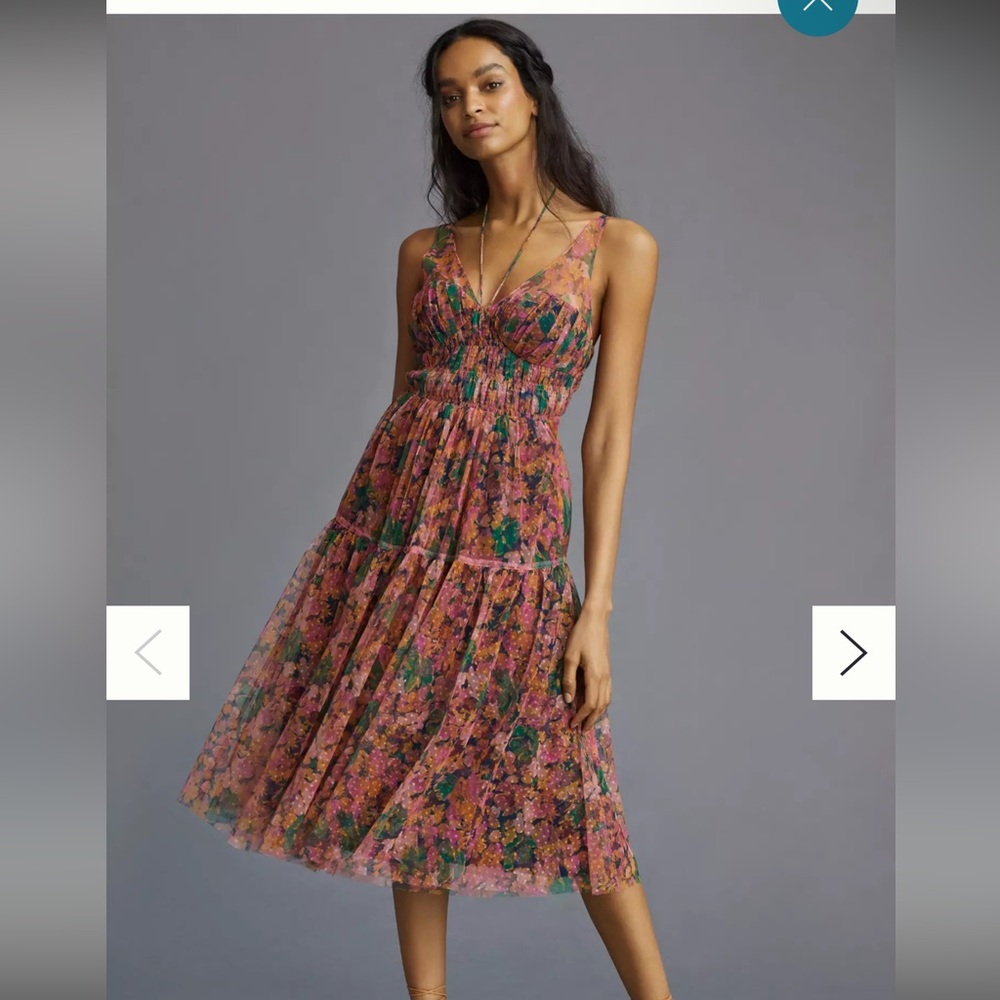 By Anthropologie Halter Mesh Midi Dress